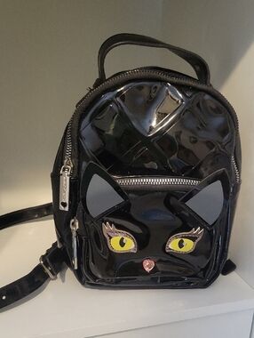 Betsey Johnson "Meow in the Dark" Black Cat Face Mini Backpack